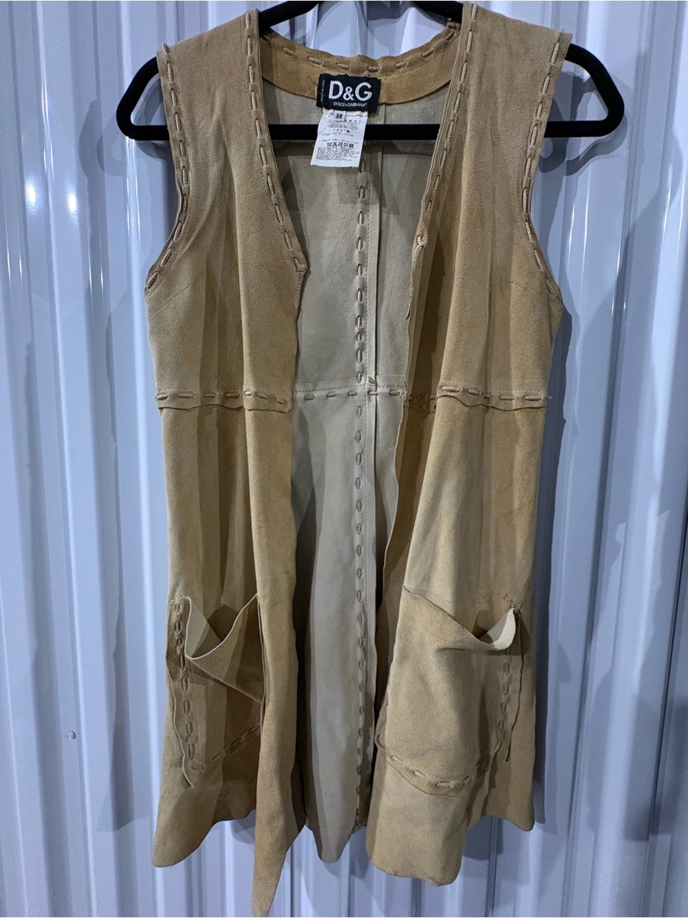Dolce & Gabbana D&G Tan Suede Sleeveless Long Vest Waistcoat | IT 42 / US 6